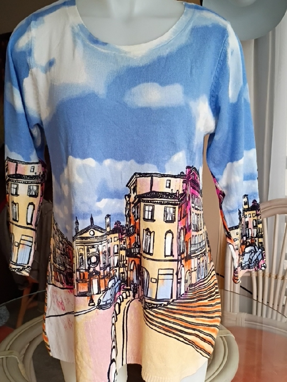 Joseph A. Light Blue and White Knit Top Italy ...Portofino